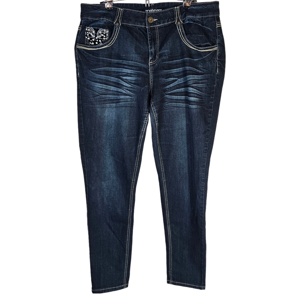 Lane Bryant Denim Skinny Jeans Womens 18 Dark Wash Embellished Y2K McBling